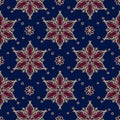 Blue seamless background. Floral beige and red pattern Royalty Free Stock Photo