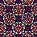 Blue seamless background. Floral beige and red pattern Royalty Free Stock Photo