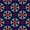 Blue seamless background. Floral beige and red pattern Royalty Free Stock Photo