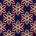 Blue seamless background. Floral beige and red pattern Royalty Free Stock Photo