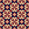 Blue seamless background. Floral beige and red pattern Royalty Free Stock Photo