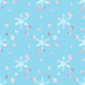 Blue seamless christmas background with snowflakes and foil dots Royalty Free Stock Photo