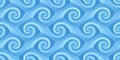 Blue seamless curly waves pattern vector illustration Royalty Free Stock Photo