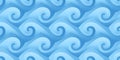 Blue seamless curly waves pattern vector illustration Royalty Free Stock Photo