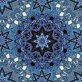 Blue seamless design in oriental style. Stellar mandalas background for card, front-side, cover or wrapping paper. Indian