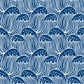 Blue seamless nautic wave pattern, linear design