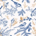 Blue seamless pattern with birds Royalty Free Stock Photo