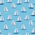 Blue seamless pattern with sailboats summer nautical background design element Royalty Free Stock Photo
