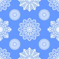 Blue seamless snowflake pattern. White snowflakes on blue background. Vector illustration. Royalty Free Stock Photo