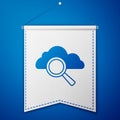 Blue Search cloud computing icon isolated on blue background. Magnifying glass and cloud. White pennant template. Vector Royalty Free Stock Photo