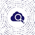 Blue Search cloud computing icon isolated on white background. Magnifying glass and cloud. Abstract circle random dots Royalty Free Stock Photo