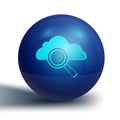 Blue Search cloud computing icon isolated on white background. Magnifying glass and cloud. Blue circle button. Vector Royalty Free Stock Photo