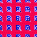 Blue Search concept with folder icon isolated seamless pattern on red background. Magnifying glass and document. Data Royalty Free Stock Photo