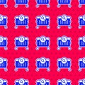 Blue Searching for food in trash can on streets outdoors icon isolated seamless pattern on red background. Homelessness Royalty Free Stock Photo
