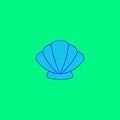 The blue seashell on the green background