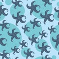 Blue seastars seamless pattern. Circles or dots on background.