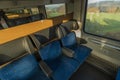 Blue seat compartment in fast expres train in Czech republic Royalty Free Stock Photo