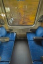 Blue seat compartment in fast expres train in Czech republic Royalty Free Stock Photo