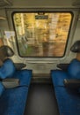 Blue seat compartment in fast expres train in Czech republic Royalty Free Stock Photo