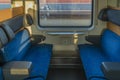 Blue seat compartment in fast expres train in Czech republic Royalty Free Stock Photo