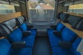 Blue seat compartment in fast expres train in Czech republic Royalty Free Stock Photo