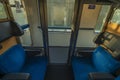 Blue seat compartment in fast expres train in Czech republic Royalty Free Stock Photo