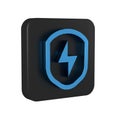 Blue Secure shield with lightning icon isolated on transparent background. Security, safety, protection, privacy concept