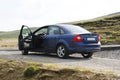 Blue sedan car from back, open door Royalty Free Stock Photo