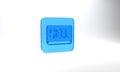 Blue Sell button icon isolated on grey background. Financial and stock investment market concept. Glass square button Royalty Free Stock Photo