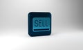 Blue Sell button icon isolated on grey background. Financial and stock investment market concept. Blue square button. 3d Royalty Free Stock Photo