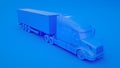 Blue semi-trailer truck. Minimal idea concept. 3d illustration