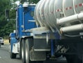 Blue semi truck with tanker