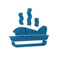 Blue Served fish on a plate icon isolated on transparent background.