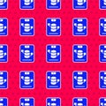 Blue Server, Data, Web Hosting icon isolated seamless pattern on red background. Vector Royalty Free Stock Photo
