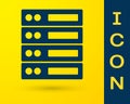 Blue Server, Data, Web Hosting icon isolated on yellow background. Vector Royalty Free Stock Photo