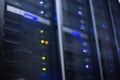 Blue Server Rack Blurred. Concept Technology Royalty Free Stock Photo