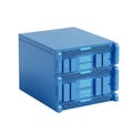 Blue server rack with multiple storage drives and network connections Royalty Free Stock Photo
