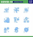 9 Blue Set of corona virus epidemic icons. such as elucation, hands care, protection, sanitizer, soap