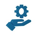 Blue Settings in the hand icon isolated on transparent background.