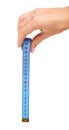 Blue sewing centimeter, ribbon ruler. Measuring tool Royalty Free Stock Photo