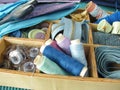 Blue sewing utensils Royalty Free Stock Photo