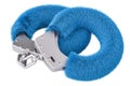 Blue fluffy handcuffs closeup, 3D rendering Royalty Free Stock Photo