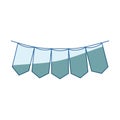 Blue shading silhouette of festoons in shape of rectangles in closeup