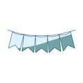 Blue shading silhouette of festoons in shape of square with peaks in closeup