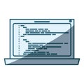 Blue shading silhouette of laptop computer with screen programming window with script code Royalty Free Stock Photo