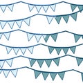 Blue shading silhouette with set of festoons in shape of triangle