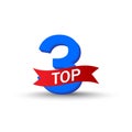 Blue 3 shape. Red TOP ribbon. Vector ranking icon. Bold numeric design.