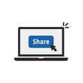 Blue share button on black laptop