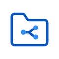 Blue Shared Folder Icon on Black Background, Simple Graphic Design Royalty Free Stock Photo