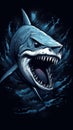Blue shark on black background generative AI Royalty Free Stock Photo